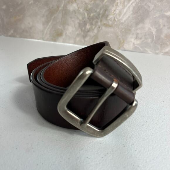 Unbranded Belt Mens 38 Brown Genuine Leather Silver Buckle - Picture 1 of 16